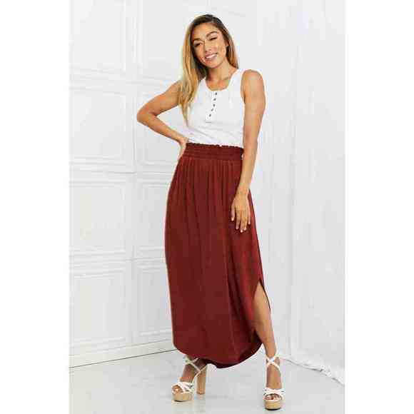 Zenana It's My Time Full Size Side Scoop Scrunch Skirt in Dark Rust - Picture 4 of 6